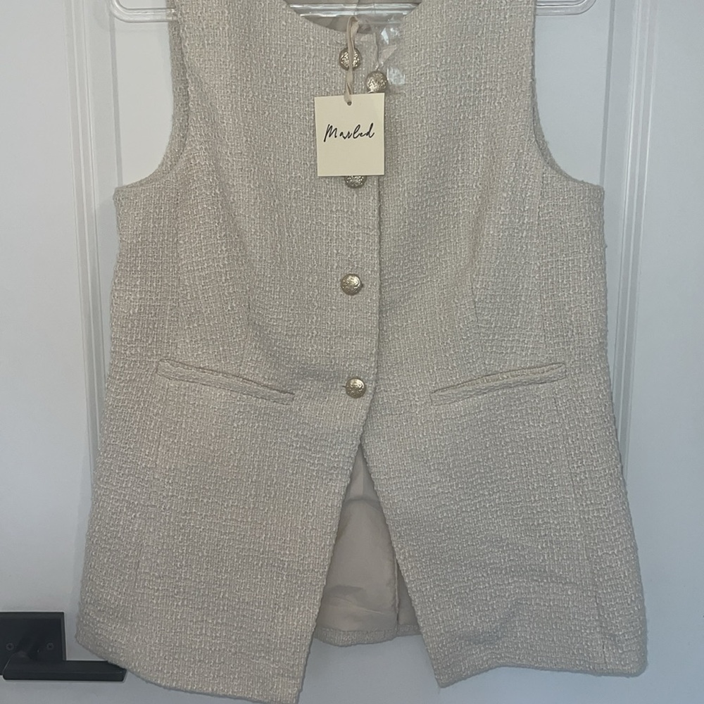 Tweed Buttoned Long Split Jacket - Size L - Picture 4 of 7